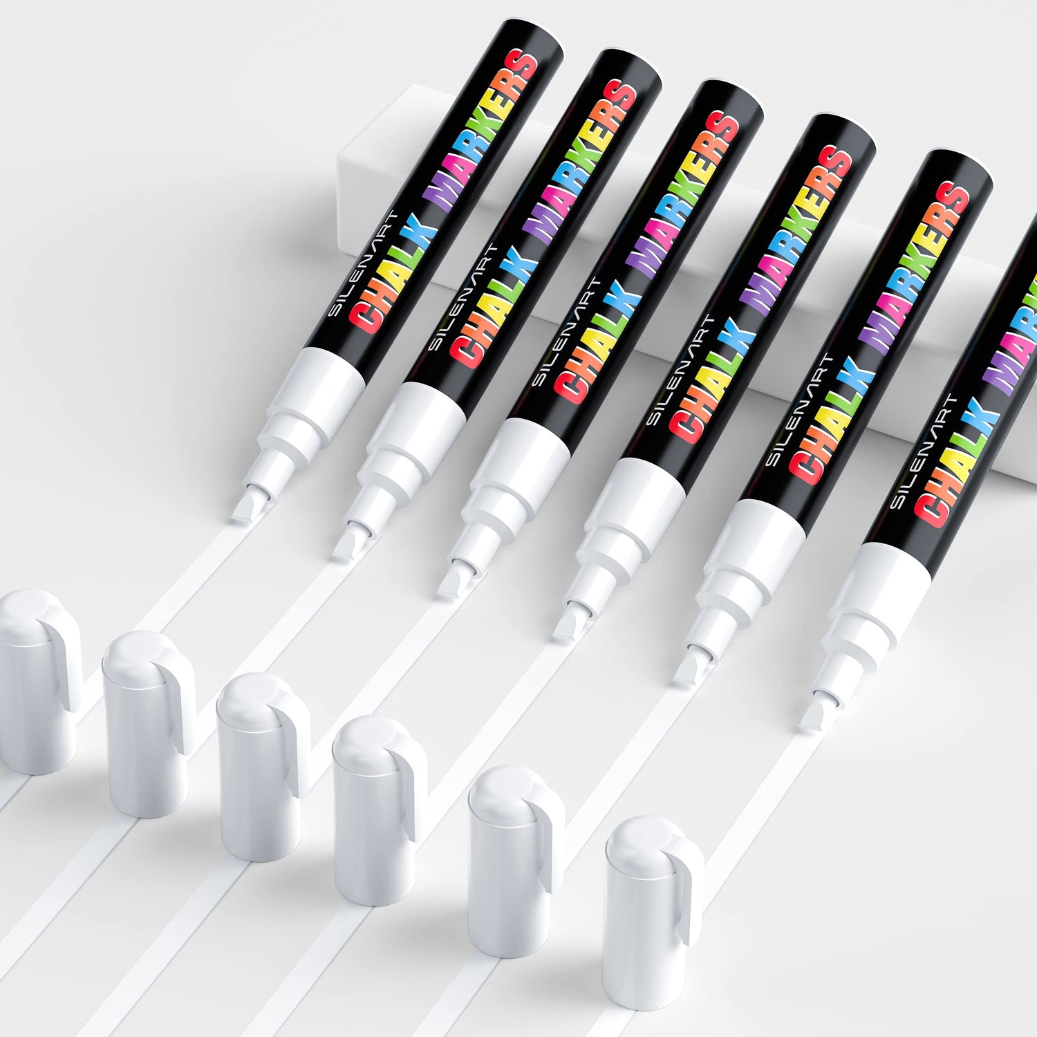 SILENART White Chalk Markers - 6 Pack White Dry Erase Markers Pen - Liquid Chalk Markers for Chalkboard Signs, Windows, Blackboard, Glass - 6mm SILENART