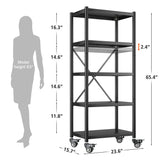 REIBII Storage Shelves for Storage Load 1160LBS,Adjustable Heavy Duty Metal Shelving Unit with Wheels 5-Tier Pantry Shelves Kitchen Shelf Garage REIBII