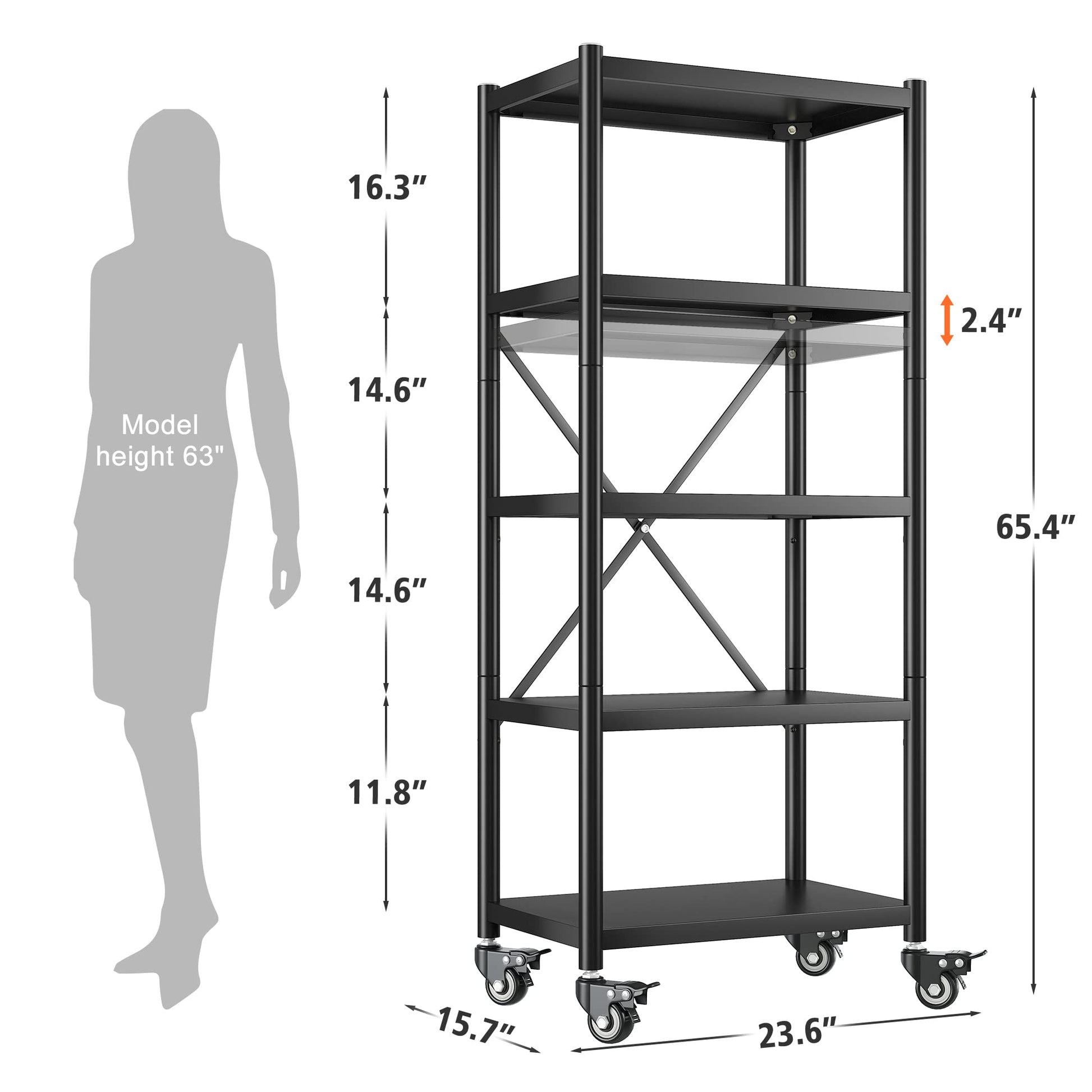 REIBII Storage Shelves for Storage Load 1160LBS,Adjustable Heavy Duty Metal Shelving Unit with Wheels 5-Tier Pantry Shelves Kitchen Shelf Garage - WoodArtSupply