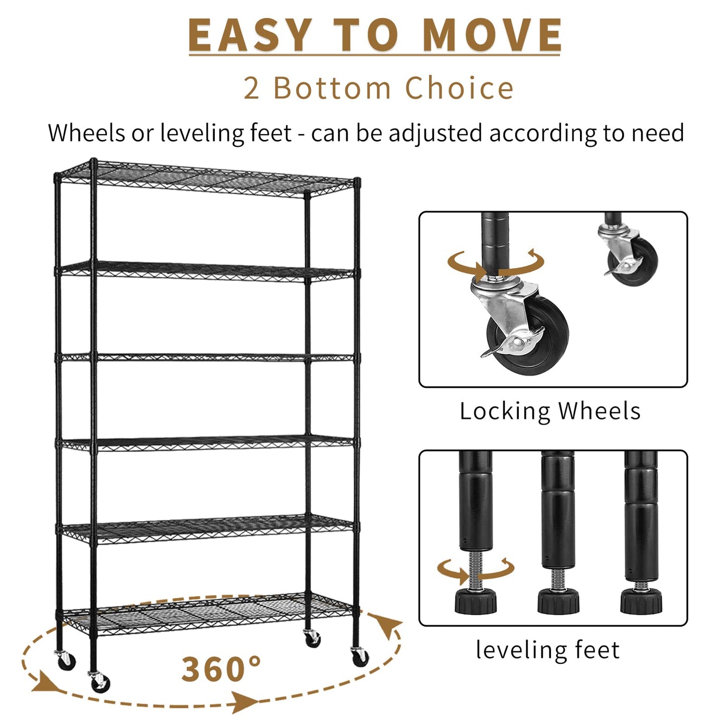 YYkokocat 6-Tier Wire Shelving Unit 2100Lb Capacity Adjustable Storage Shelves Heavy Duty Storage Rack with Wheels NSF Metal Shelf for Closet Kitchen - WoodArtSupply