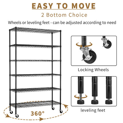 YYkokocat 6-Tier Wire Shelving Unit 2100Lb Capacity Adjustable Storage Shelves Heavy Duty Storage Rack with Wheels NSF Metal Shelf for Closet Kitchen - WoodArtSupply