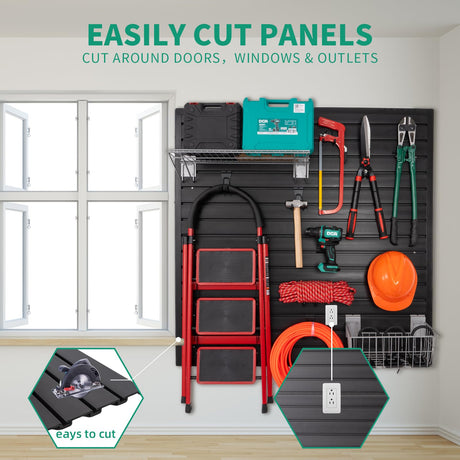 Slat Wall Paneling Garage Slat Wall Storage Systems, Slatwall Panels 4x8 ft Peg Board Tool Organization, PVC Wall Panels Pegboard Wall Organizer FRAYSCENT