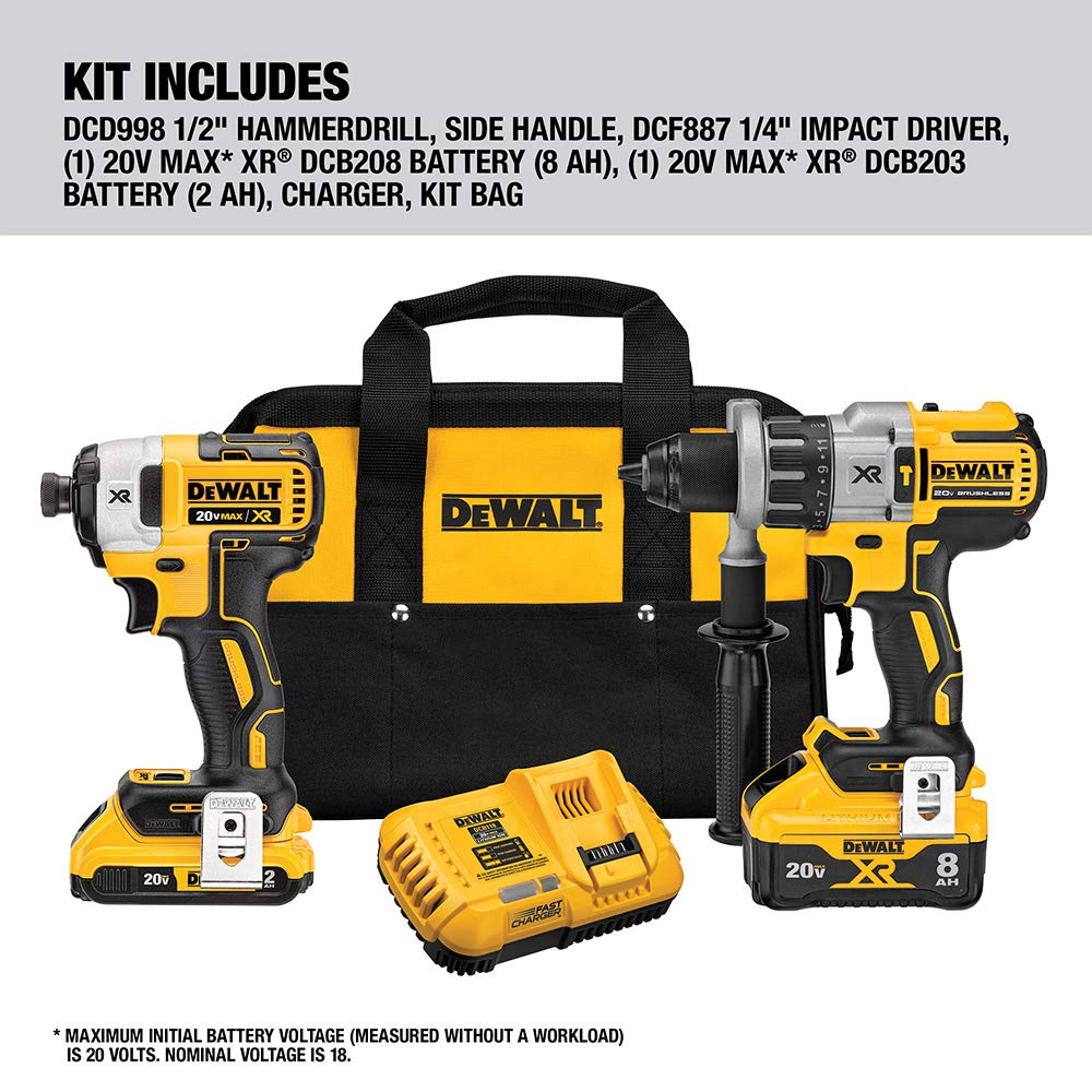 DEWALT 20V MAX* XR Cordless Drill Combo Kit, Hammer Drill & Impact Driver, Power Detect Technology (DCK299D1W1) DEWALT