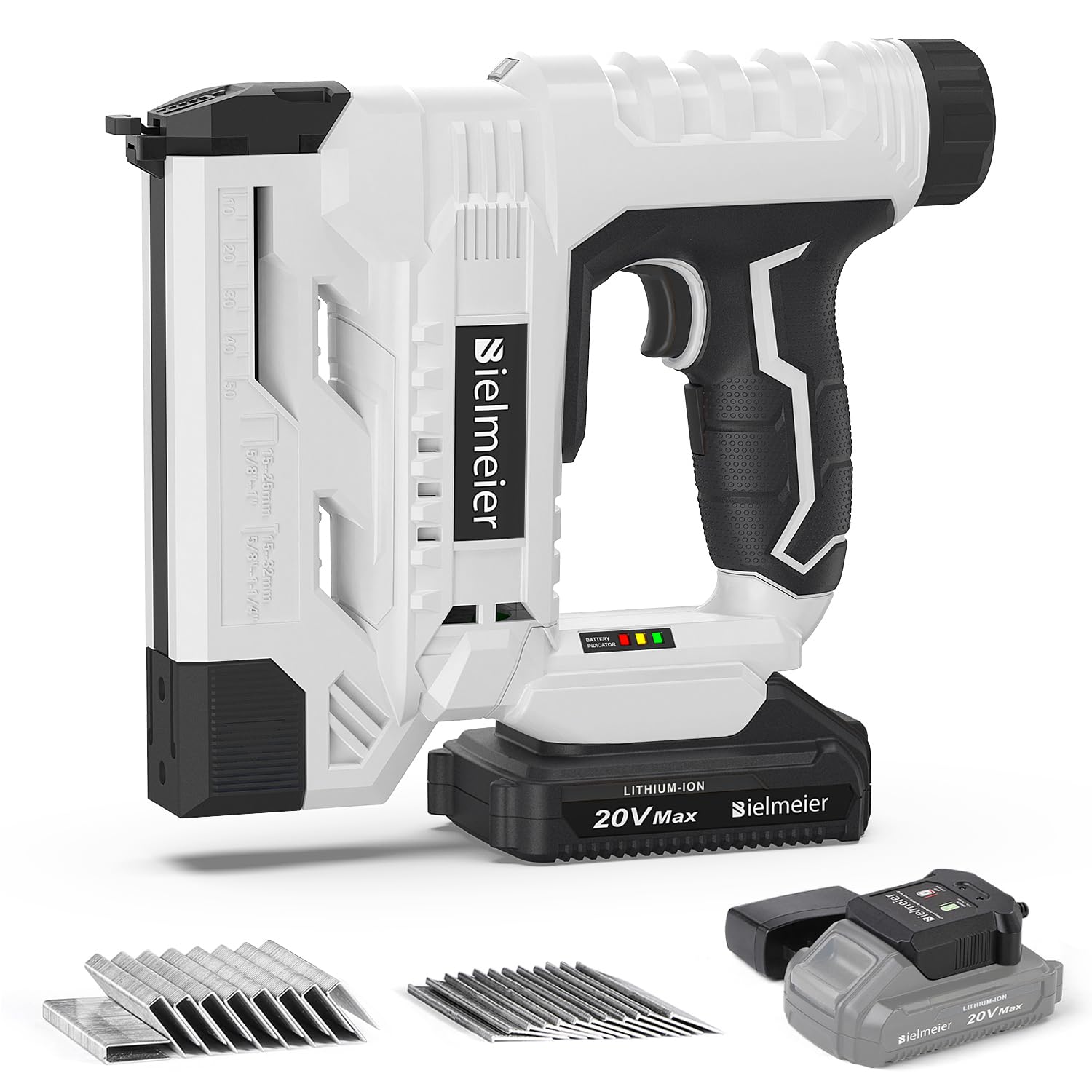 Bielmeier 20V Cordless Brad Nailer, 2-in-1 18 Gauge Nail Gun Battery Powered, Electric Staple Gun for Upholstery, Carpentry, and DIY, Include 2.0Ah BIELMEIER