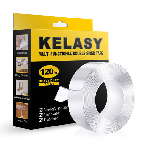 Kelasy Nano Double Sided Tape Heavy Duty,Extra Strong Sticky Double Sided Mounting Tape,1.2" x 120",Clear Adhesive Poster Wall Tape for Decoration Kelasy