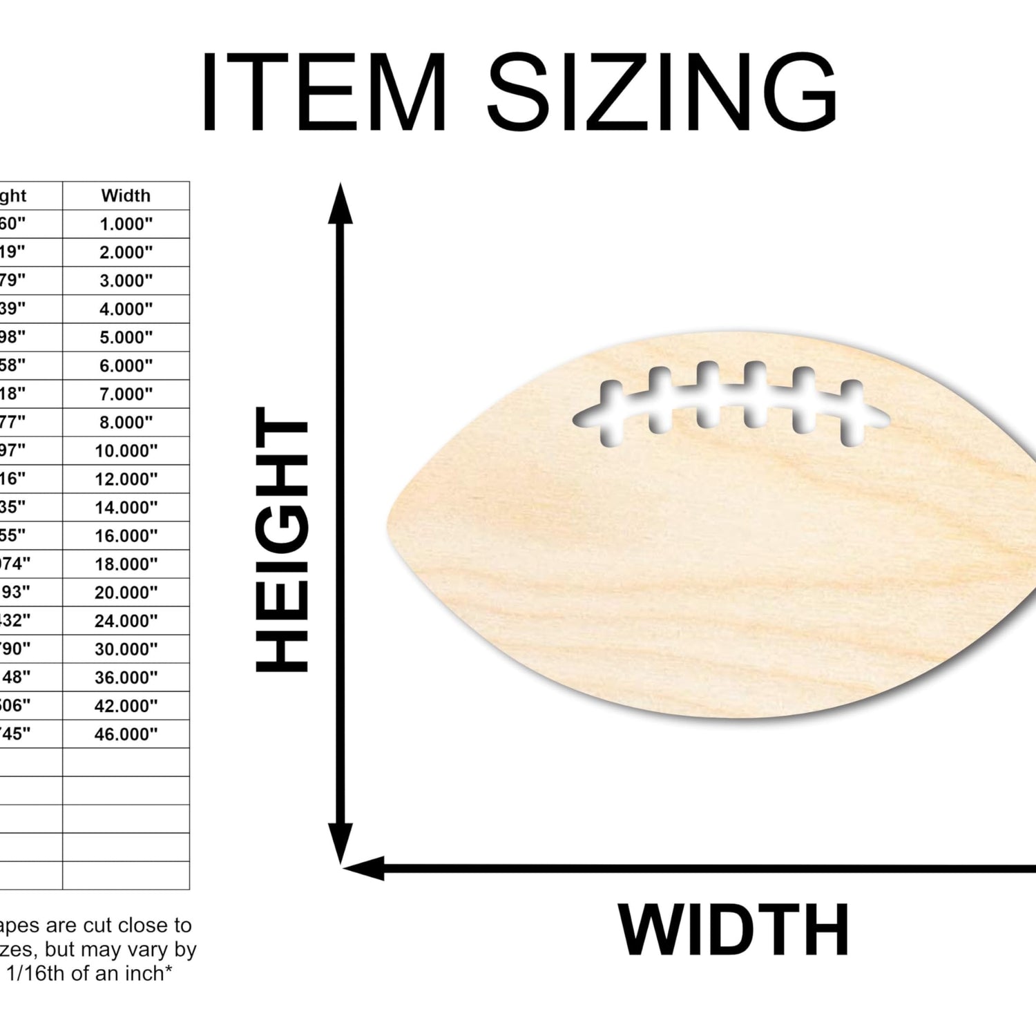 Unfinished Wood Football Threads Shape - Sports Craft - up to 36" DIY 12" / 1/4" 24 Hour Crafts