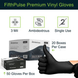FifthPulse Black Vinyl Disposable Gloves Large 50 Pack - Latex Free, Powder Free Medical Exam Gloves - Surgical, Home, Cleaning, and Food Gloves - 3 FifthPulse