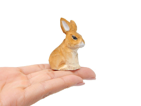 Selsela Brown Rabbit Bunny Miniature Wood Figurine Garden Statue Small Animal Decoration Art Selsela