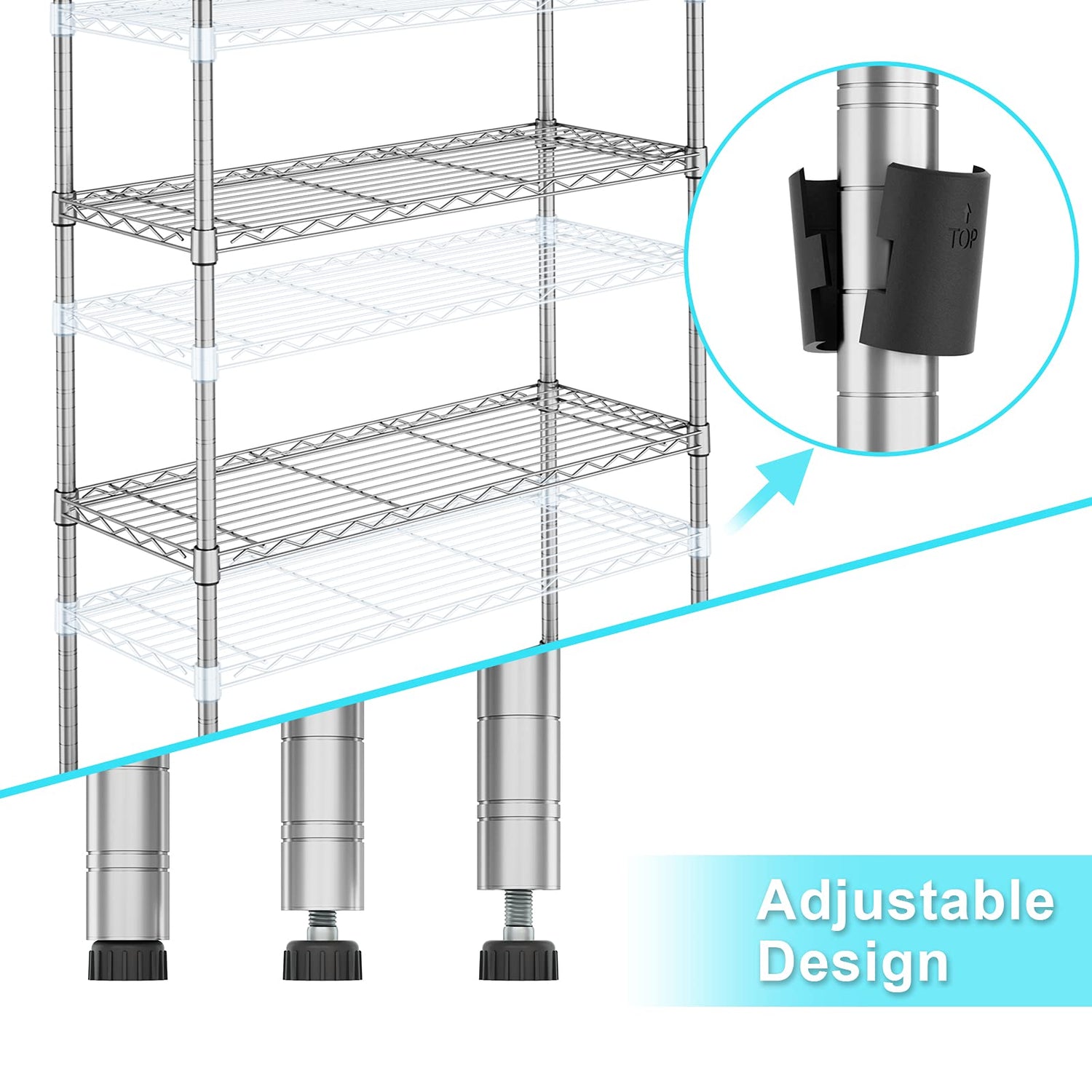 Auslar 4-Shelf Storage Wire Shelves Heavy Duty 4 Tiers Standing Shelving Units Adjustable Metal Organizer Wire Rack, Chrome Auslar