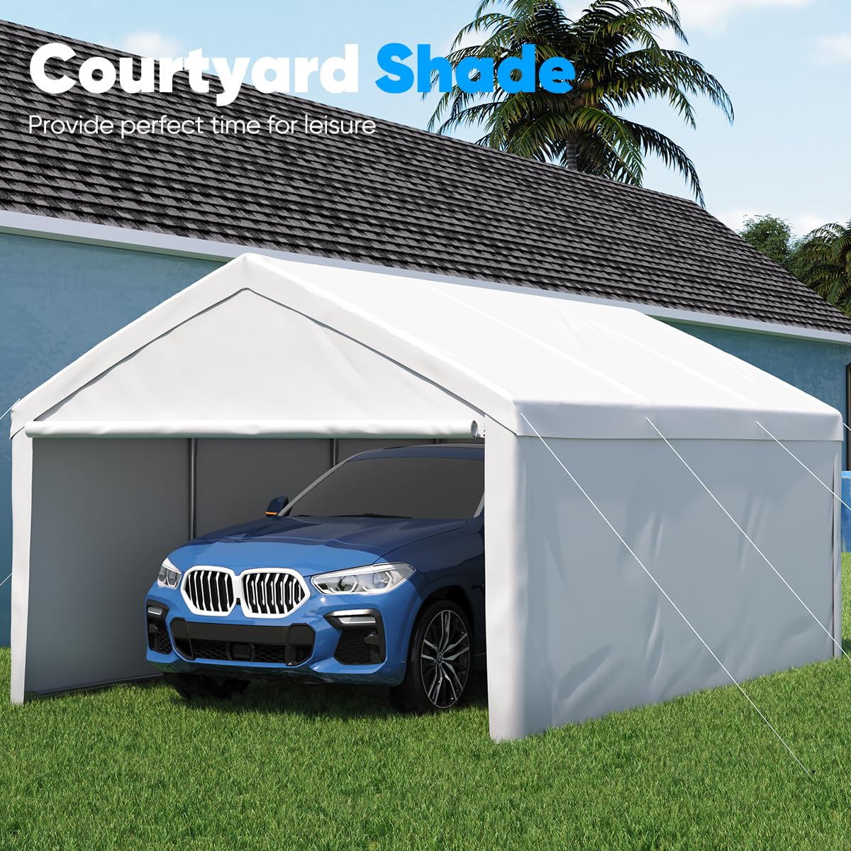 Quictent 13'X20' Heavy Duty Carport Galvanized Car Canopy Garage Outdoor Boat Shelter with Reinforced Frame - White Quictent