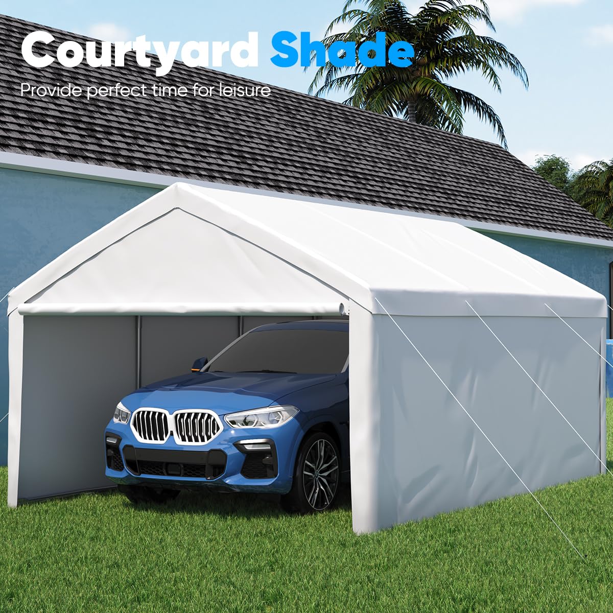 Quictent 13'X20' Heavy Duty Carport Galvanized Car Canopy Garage Outdoor Boat Shelter with Reinforced Frame - White - WoodArtSupply