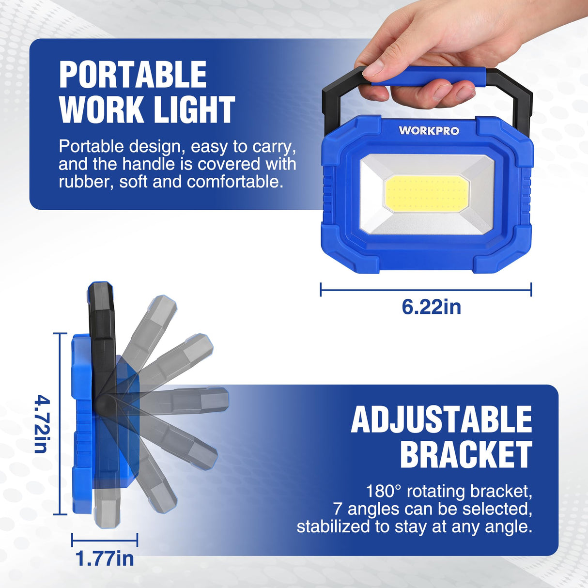 WORKPRO LED Work Light, Rechargeable Magnetic Work Lights with Stand, Portable, Waterproof, 2000LM COB Flood Light for Camping, Fishing, Car Repair, WORKPRO