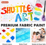 Fabric Paint, Shuttle Art 18 Colors Permanent Soft Fabric Paint in Bottles (60ml/2oz) with Brushes, Palette, Stencils, Non-Toxic Textile Paint for Shuttle Art