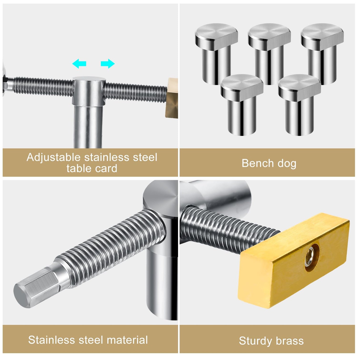 Lanties 4 Pack 3/4 Inch Bench Dogs Clamp Bench Clamp for Woodworking Dog Hole Clamps Woodworking with 8 Pack Bench Dogs Stainless Steel Brass Lanties