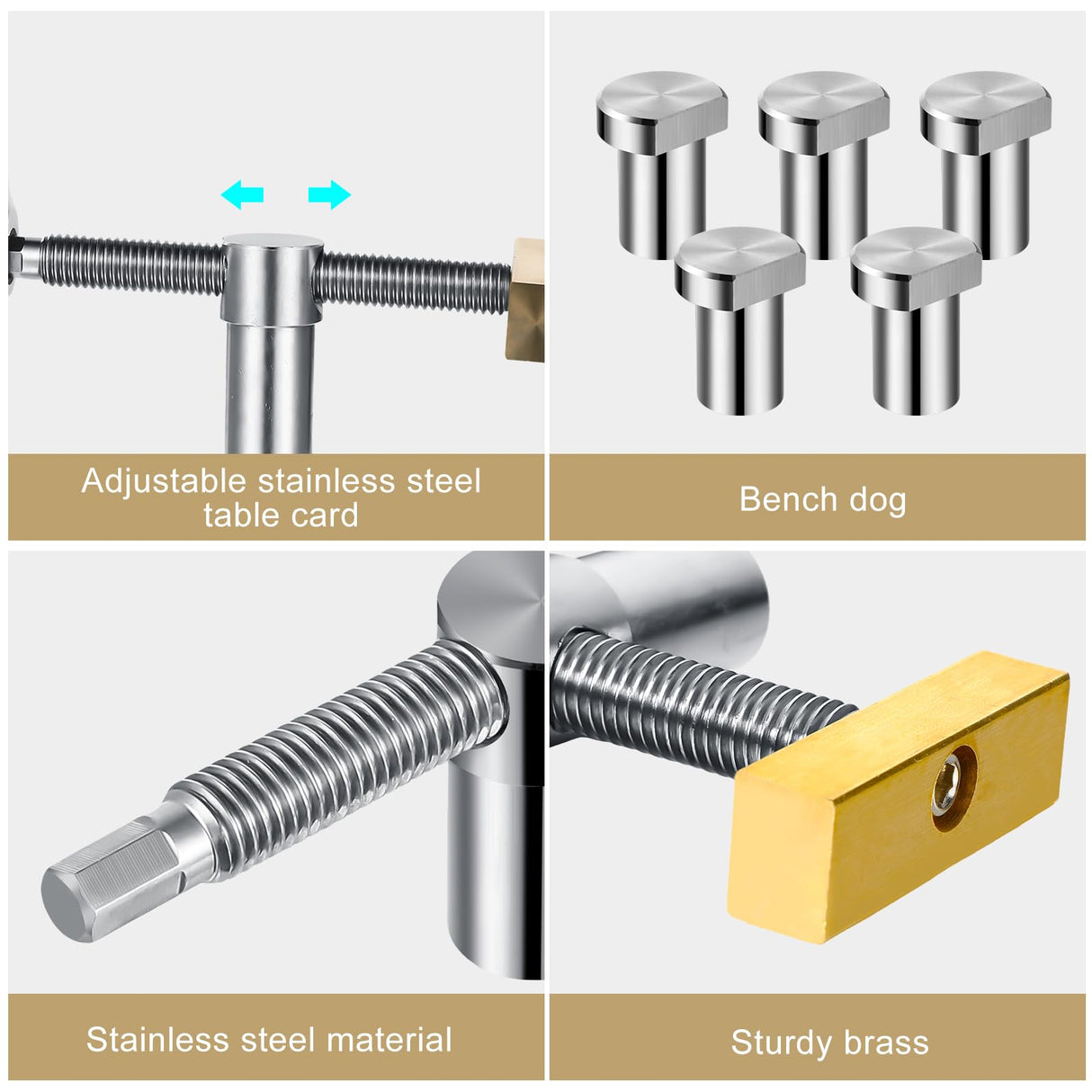 Lanties 4 Pack 3/4 Inch Bench Dogs Clamp Bench Clamp for Woodworking Dog Hole Clamps Woodworking with 8 Pack Bench Dogs Stainless Steel Brass Lanties
