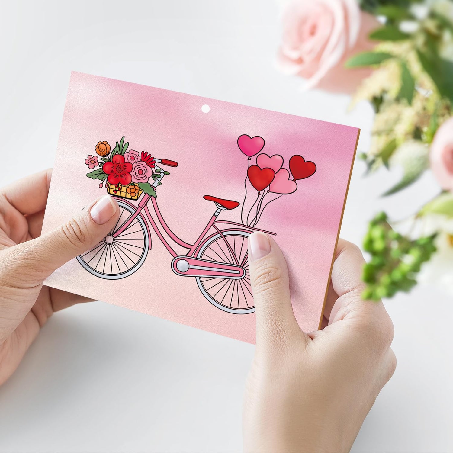 COCHIE DIY Wooden Ornaments to Paint for Kids Valentine's Day Party, 12 Pieces Unfinished Predrilled Wood Slices for Crafts with Laser Carving Line COCHIE