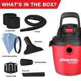 Shop-Vac 2.5 Gallon 2.5 Peak HP Wet/Dry Vacuum, Portable Compact Shop Vacuum with Collapsible Handle Wall Bracket & Multifunctional Attachments for Shop-Vac