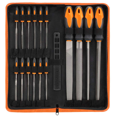 17Pcs File Tool Set with Carry Case,Premium Grade T12 Drop Forged Alloy Steel, Precision Flat/Triangle/Half-round/Round Large File and 12pcs Needle VUDAMAI