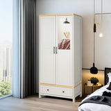 YIGOBUY Armoire Wardrobe Closet for Bedroom, 2 Doors Storage Cabinet with Drawer, Mirror, Shelves, Hanging, Tall Wood Standing Clothes Organizer YIGOBUY