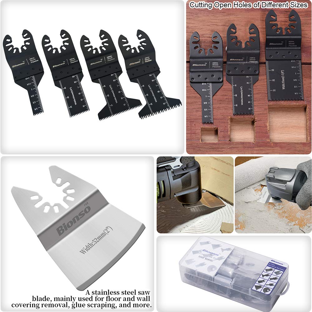 Bionso 35 PCS Oscillating Saw Blades, Premium Multitool Kit for Wood Metal Plastics, Tool Blades Fit Dewalt Worx Rockwell Wen Milwaukee Makita Ryobi Bionso