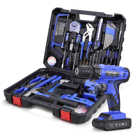 112 Piece Power Tool Combo Kits with 21V Cordless Drill, Professional Household Home Tool Kit Set with DIY Hand Tool Kits for Garden Office House jar-owl