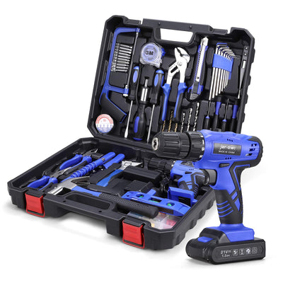 112 Piece Power Tool Combo Kits with 21V Cordless Drill, Professional Household Home Tool Kit Set with DIY Hand Tool Kits for Garden Office House
