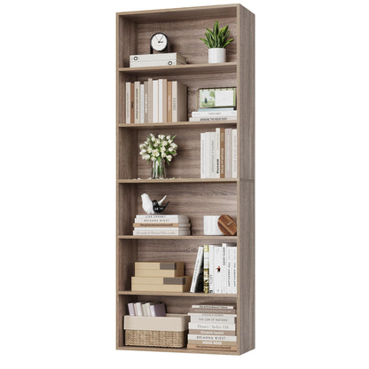 FOTOSOK 6-Tier Open Bookcase and Bookshelf, Freestanding Display Storage Shelves Tall Bookshelf Bookcase for Bedroom, Living Room and Office, Light