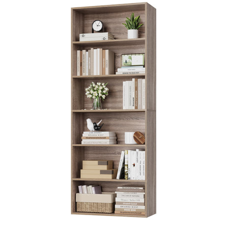 FOTOSOK 6-Tier Light Oak Open Bookcase - Freestanding Storage for Home & Office FOTOSOK