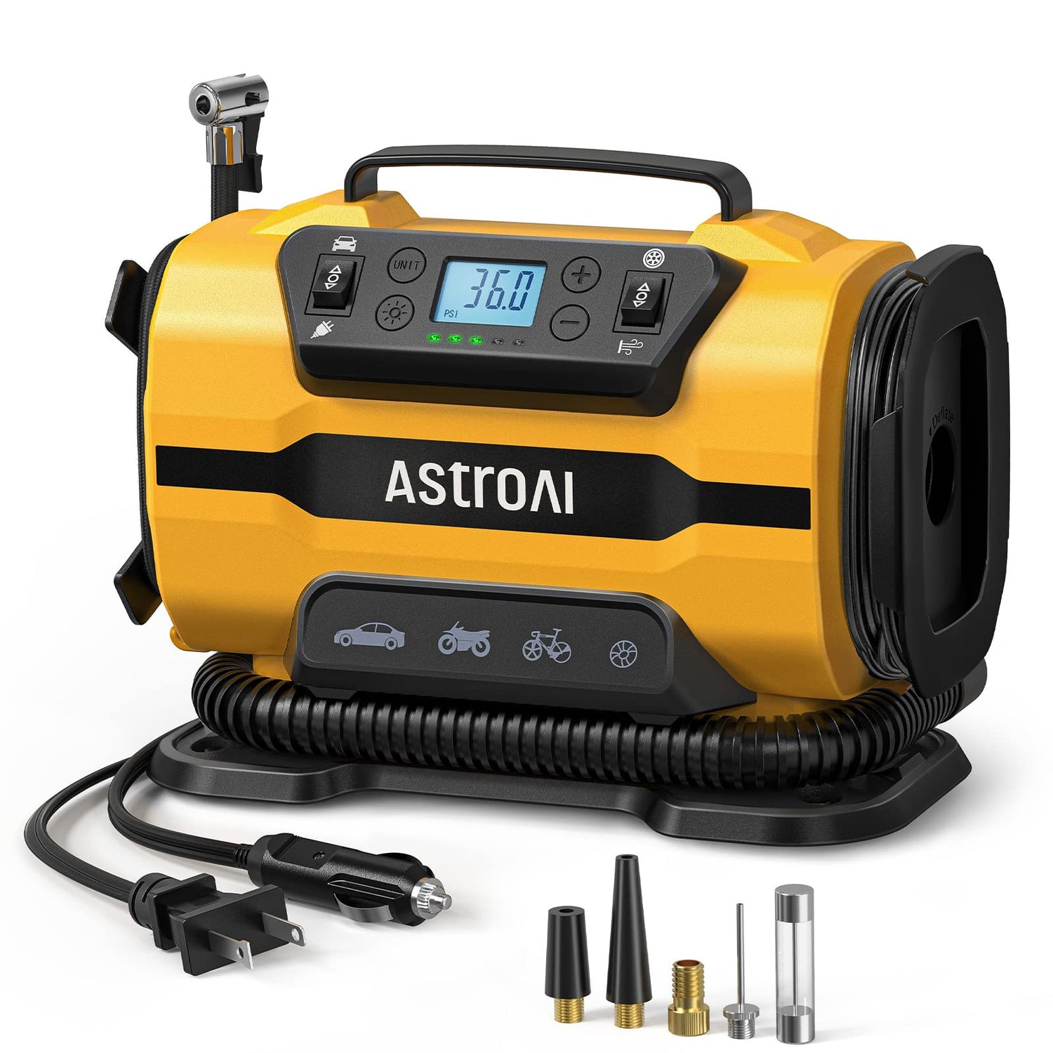 AstroAI Tire Inflator Portable Air Compressor Pump 150PSI 12V DC/110V AC with Dual Metal Motors &LED Light，Automotive Car Accessories&Two mode for AstroAI