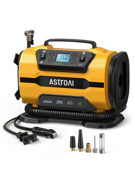 AstroAI Tire Inflator Portable Air Compressor Pump 150PSI 12V DC/110V AC with Dual Metal Motors &LED Light，Automotive Car Accessories&Two mode for AstroAI