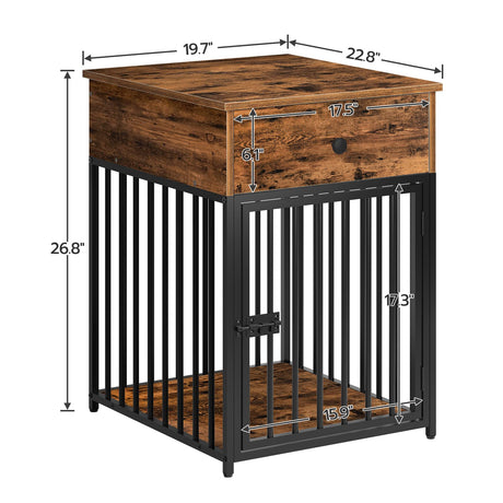 HOOBRO Dog Crate Furniture, Wooden Dog House, Decorative Dog Kennel with Drawer, Indoor Pet Crate End Table for Small Dog, Steel-Tube Dog Cage, HOOBRO