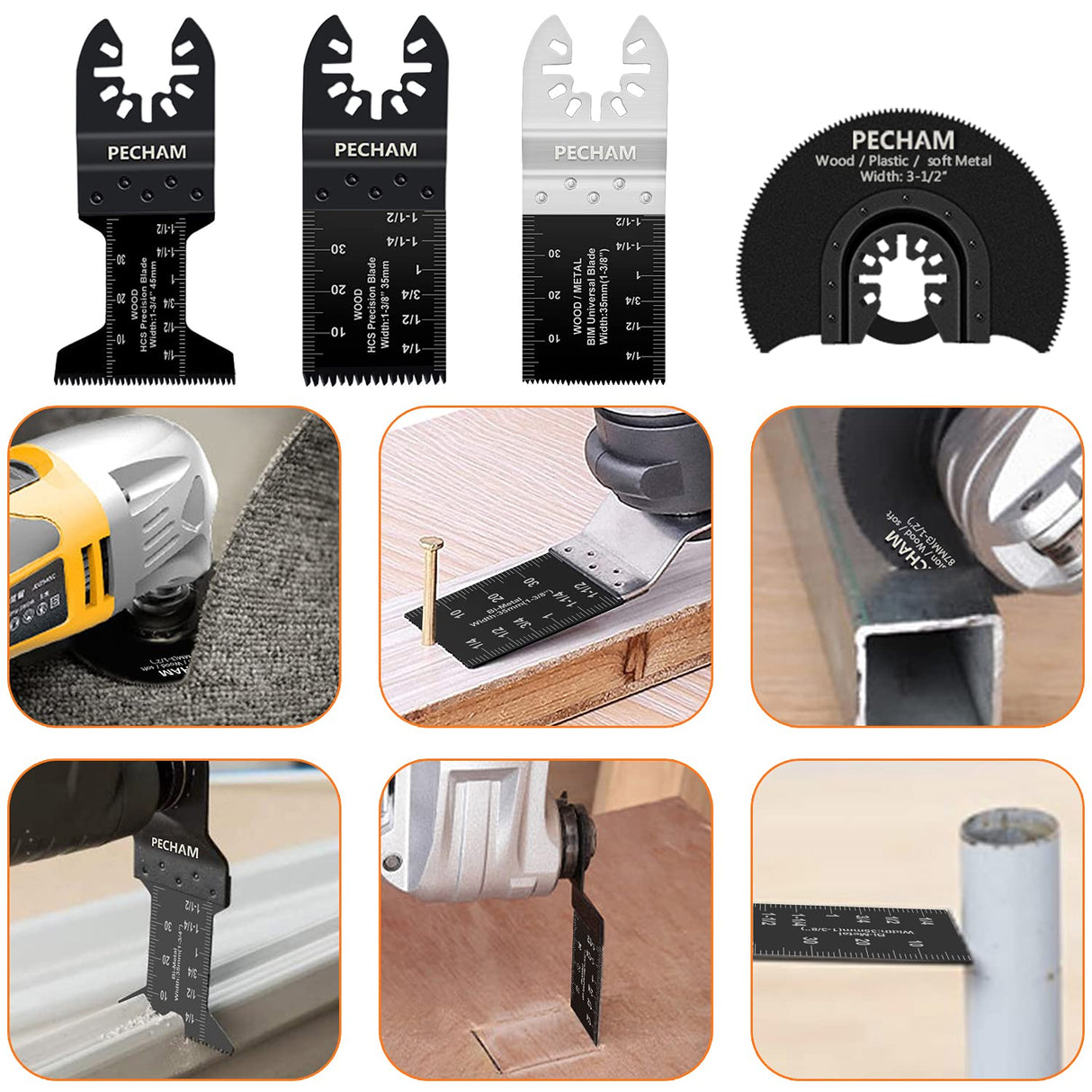 PECHAM 24PCS Universal Wood Metal Oscillating Multitool Quick Release Saw Blades Fit Porter Cable Black & Decker Rockwell Ridgid Ryobi Milwaukee PECHAM