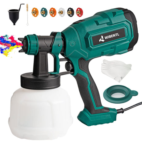 WIBENTL Paint Sprayer, 700W HVLP Electric Paint Gun, with 6 Copper Nozzles & 3 Patterns for Home Interior and Exterior, Furniture, Fence, Walls, DIY WIBENTL