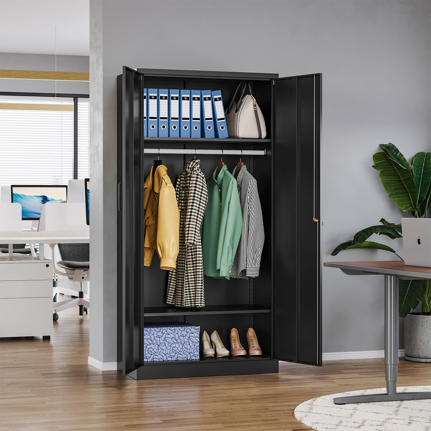 MIIIKO Steel Wardrobe Cabinet for Clothes, 72" Garments Closet Cabinet for Home Office and Bedroom with Shelves and Hanging Rod MIIIKO