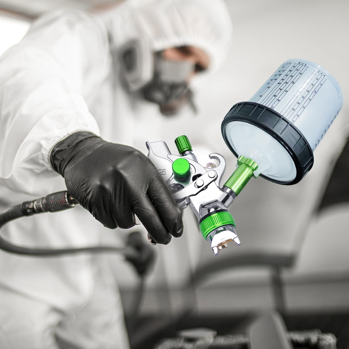 ROIKETU HVLP Paint Sprayer with 10pcs 600ML Mixing Quick Cup,Spray Paint Gun Set Contain 3 Nozzles 1.4/1.7/2mm &Pressure Gauge for Car ROIKETU