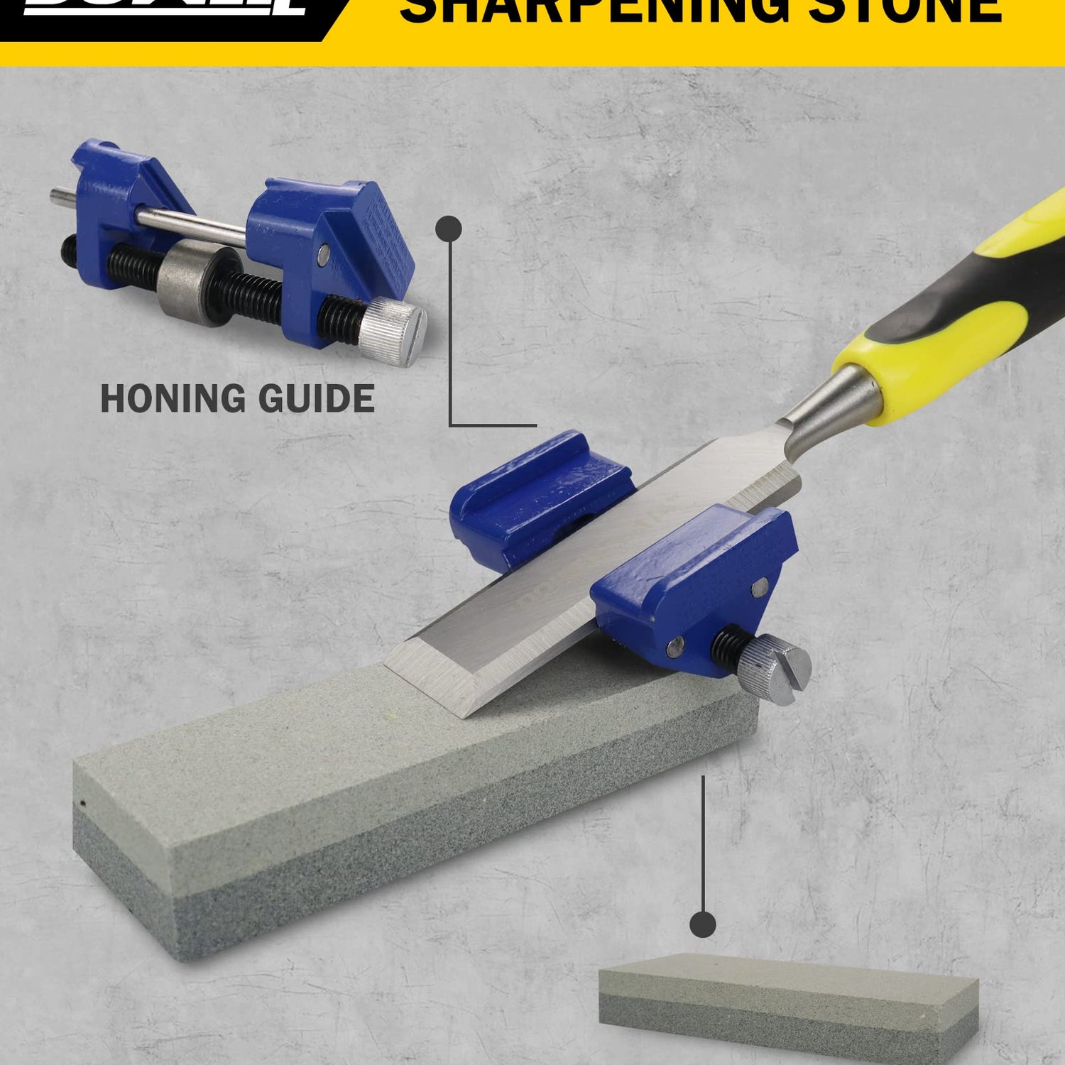 DOWELL 10PCS Wood Chisel Tool Set Sturdy Chisel, 1/4 inch,1/2 inch,3/4 inch,1 inch, 1-1/4",1-1/2"，Honing Guide,Sharpening Stone with Storage Box for DOWELL