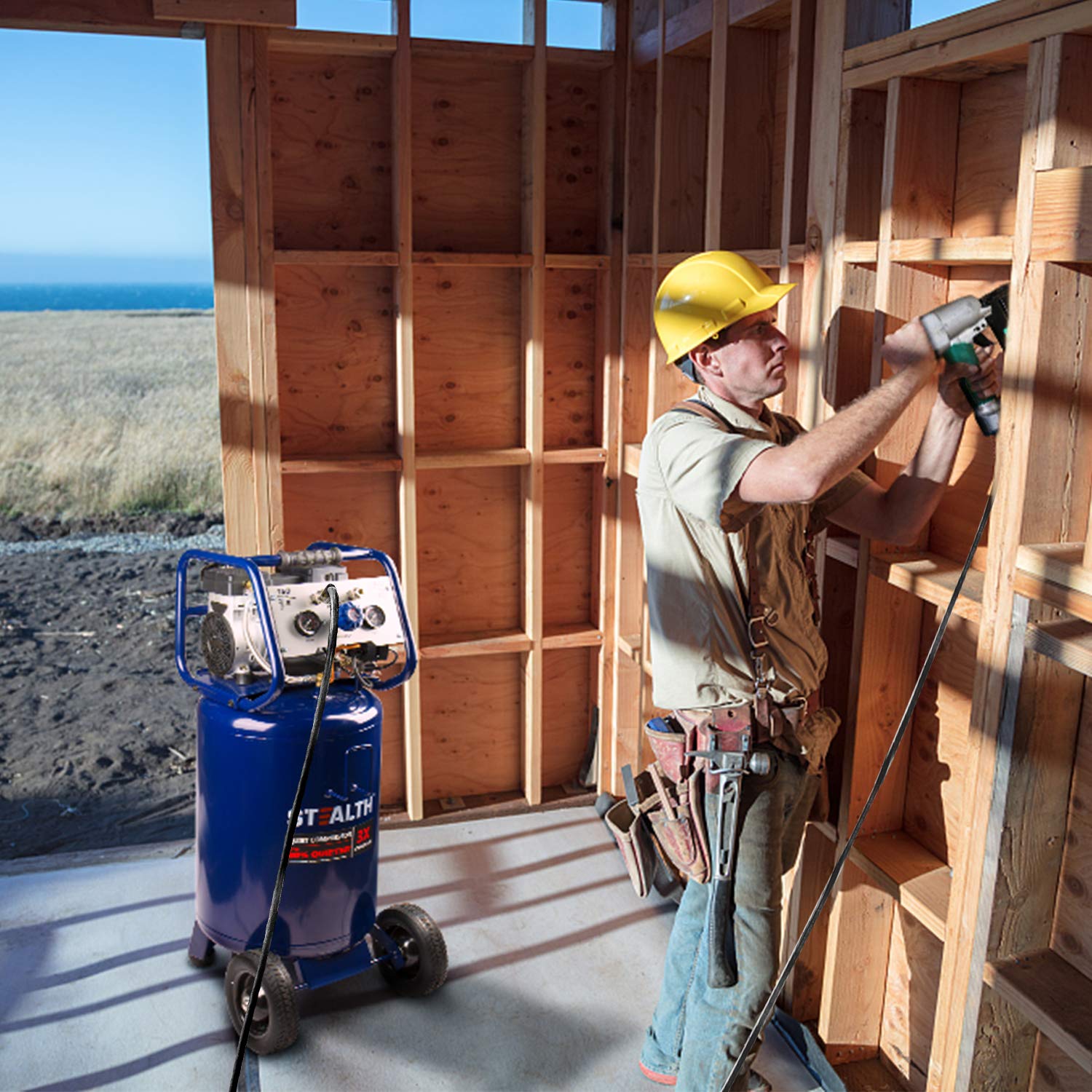 Stealth 20 Gallon Ultra Quiet Air Compressor,1.8 HP Oil-Free Peak 150 PSI 68 Decibel Air Compressor,5.5 CFM @ 40 PSI 5 CFM @ 90 PSI Silent Portable Stealth