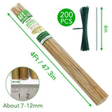 SWANGSA 40 Pack 4 Feet Bamboo Stakes for Plant, Bamboo Sticks Plant Support Garden Stakes Poles with 200pcs Twist Ties for Tomatoes, Beans, Flowers, SWANGSA