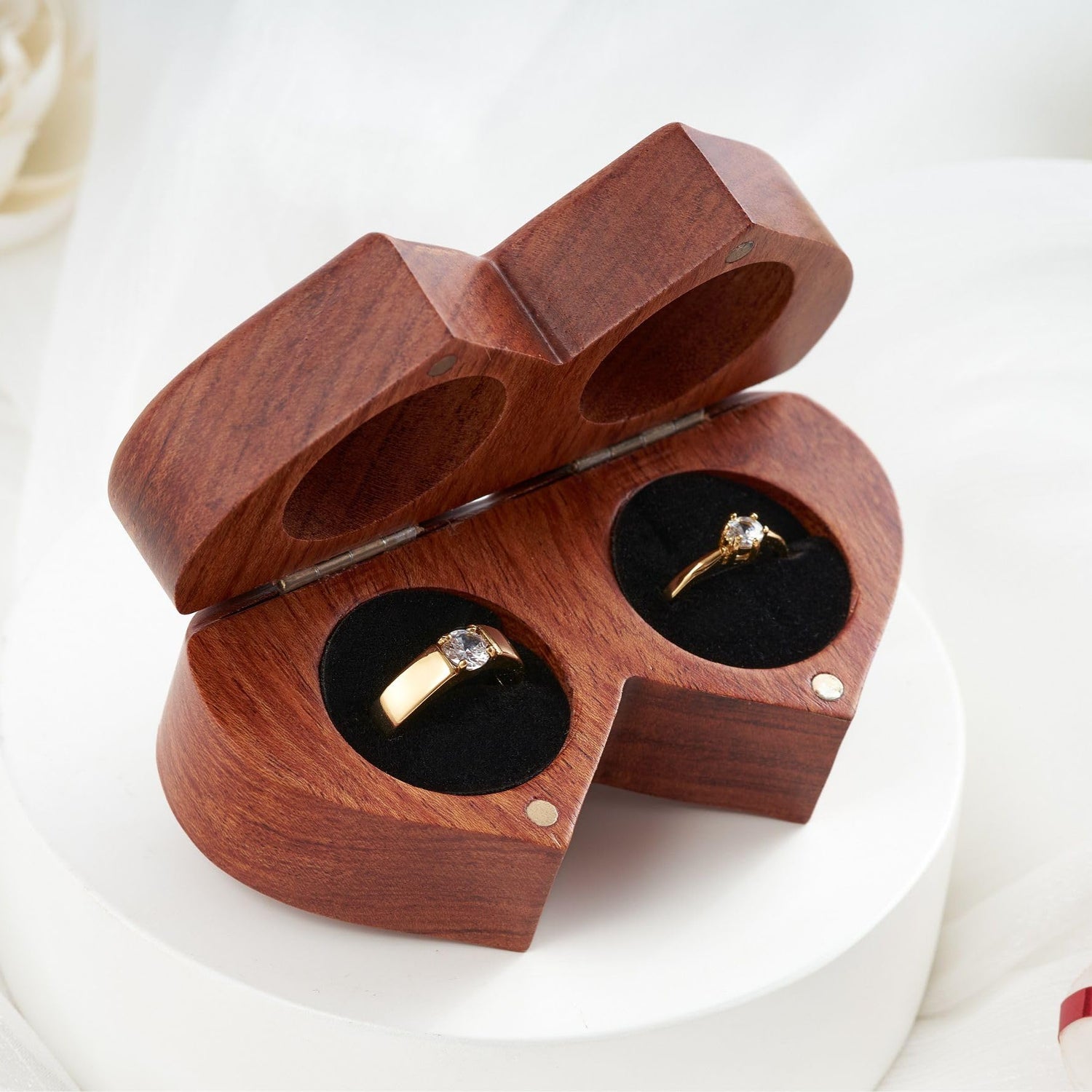 Handicraftviet Ring Box Mr and Mrs – Handmade Heart Shape Ring Box for Wedding Ceremony, Wedding Ring Box Small Engraved for Engagement/Proposal, Handicraftviet