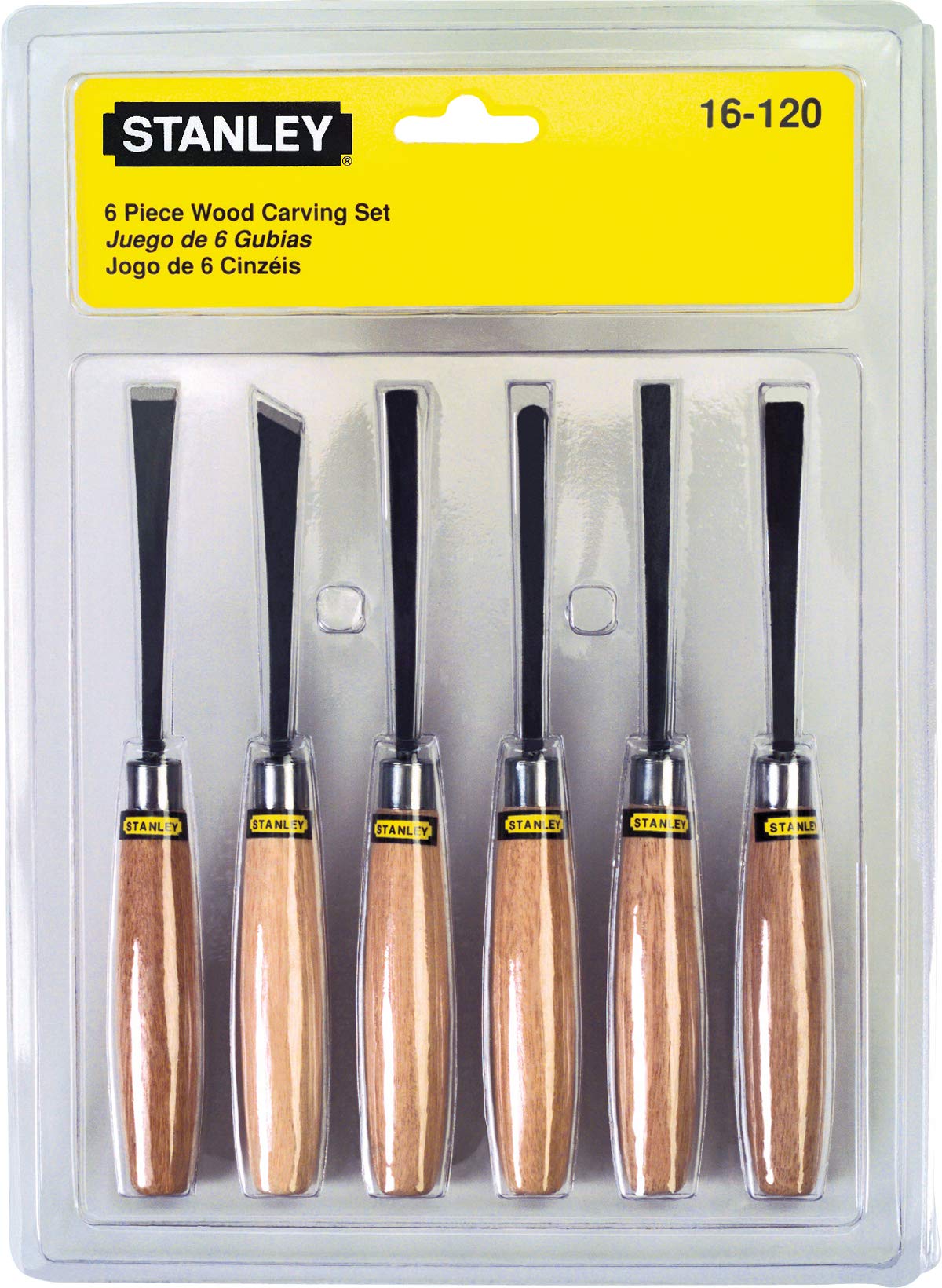 Stanley 16120 6-Piece Wood Carving Set (Brown) - Woodworking Chisel Set for Beginners and Professionals