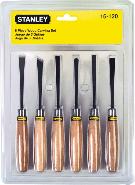 Stanley 16120 6-Piece Wood Carving Set (Brown) - Woodworking Chisel Set for Beginners and Professionals Stanley