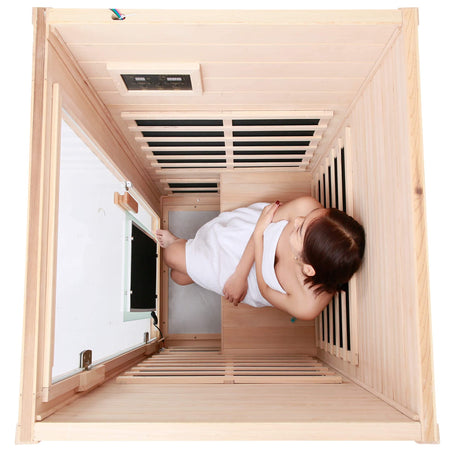 Xmatch Far Infrared Wooden Sauna Room, 1-Person Size, with 1350W, 8 Low EMF Heaters, 10 Minutes Pre-Warm up, Time and Temp Pre-Set, 2 Bluetooth Xmatch