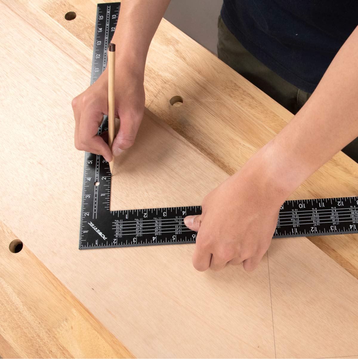 POWERTEC 80008 16 Inch x 24 Inch Steel Framing Square with Rafter Tables, L Shaped Tool for Carpenter Square, Woodworking Square, Right Angle Ruler, POWERTEC
