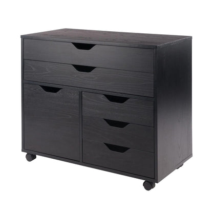 Winsome Wood Halifax Cabinet/Cupboard, 2 Large Drawer with 3 Small Drawer, Black - WoodArtSupply