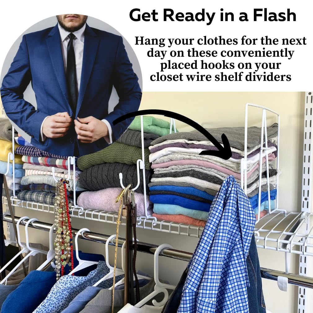 Evelots Wire Shelf Dividers 10 Pack with New Patent Pending Hooks for Extra Closet Storage & Organization for Home or Office -Tall Shelf Evelots