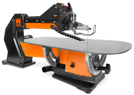 WEN LL2156 21-Inch 1.6-Amp Variable Speed Parallel Arm Scroll Saw with Extra-Large Dual-Bevel Steel Table, Black Orange WEN
