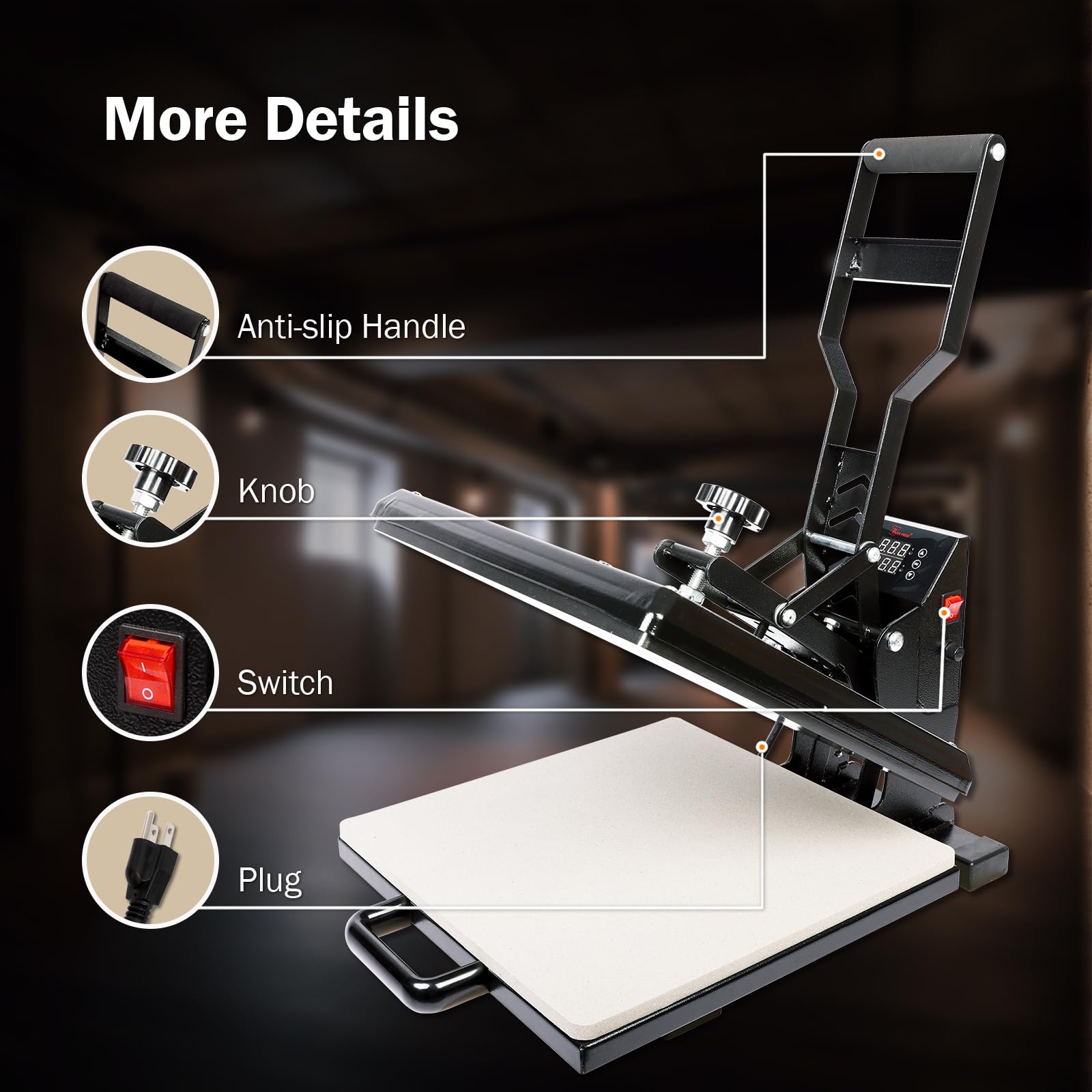 PowerPress Industrial-Quality Digital Sublimation Heat Press Machine for T Shirt, 15x15 Inch, Black - WoodArtSupply