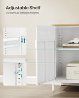 SONGMICS Storage Sideboard, Buffet Table with Adjustable Shelves, Floor Storage Cupboard, Steel Frame, Natural and White ULSC102W57 SONGMICS