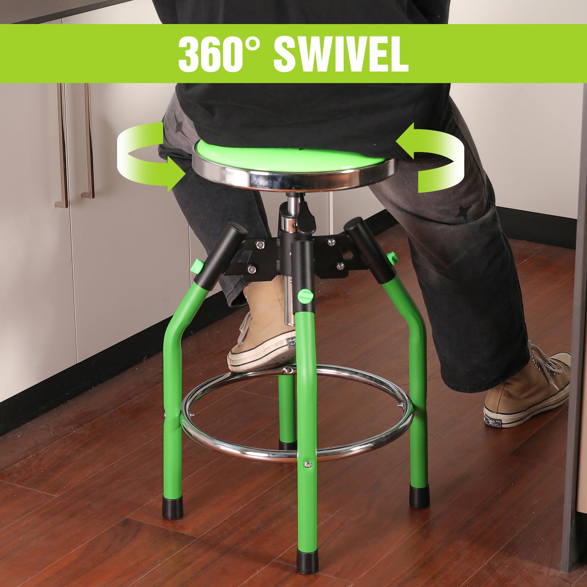 WORKPRO Garage Bar Stool, Heavy Duty Adjustable Hydraulic Shop Stool, 29in to 33. 86in, 330-Pound Capacity, Green - WoodArtSupply