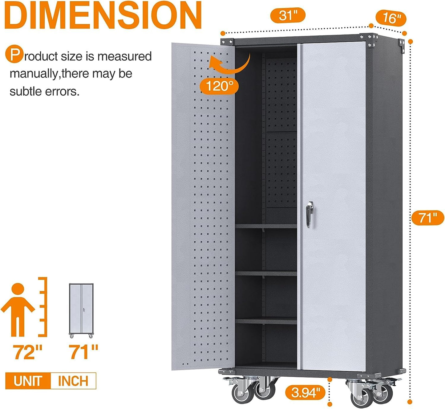 GangMei Metal Garage Storage Cabinet with Wheels, Lockable Metal Cabinet, Rolling Pegboard Cabinet with Adjustable Shelves for Warehouse, Basement, - WoodArtSupply